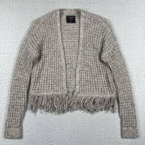 Abercrombie & Fitch Beige Fringe Knit Cardigan S NWT